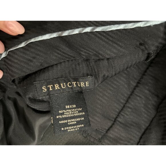 Structure Mens Dress Pants 38x30 Pinstripe Black Polyester/Viscose Trousers - Picture 3 of 6